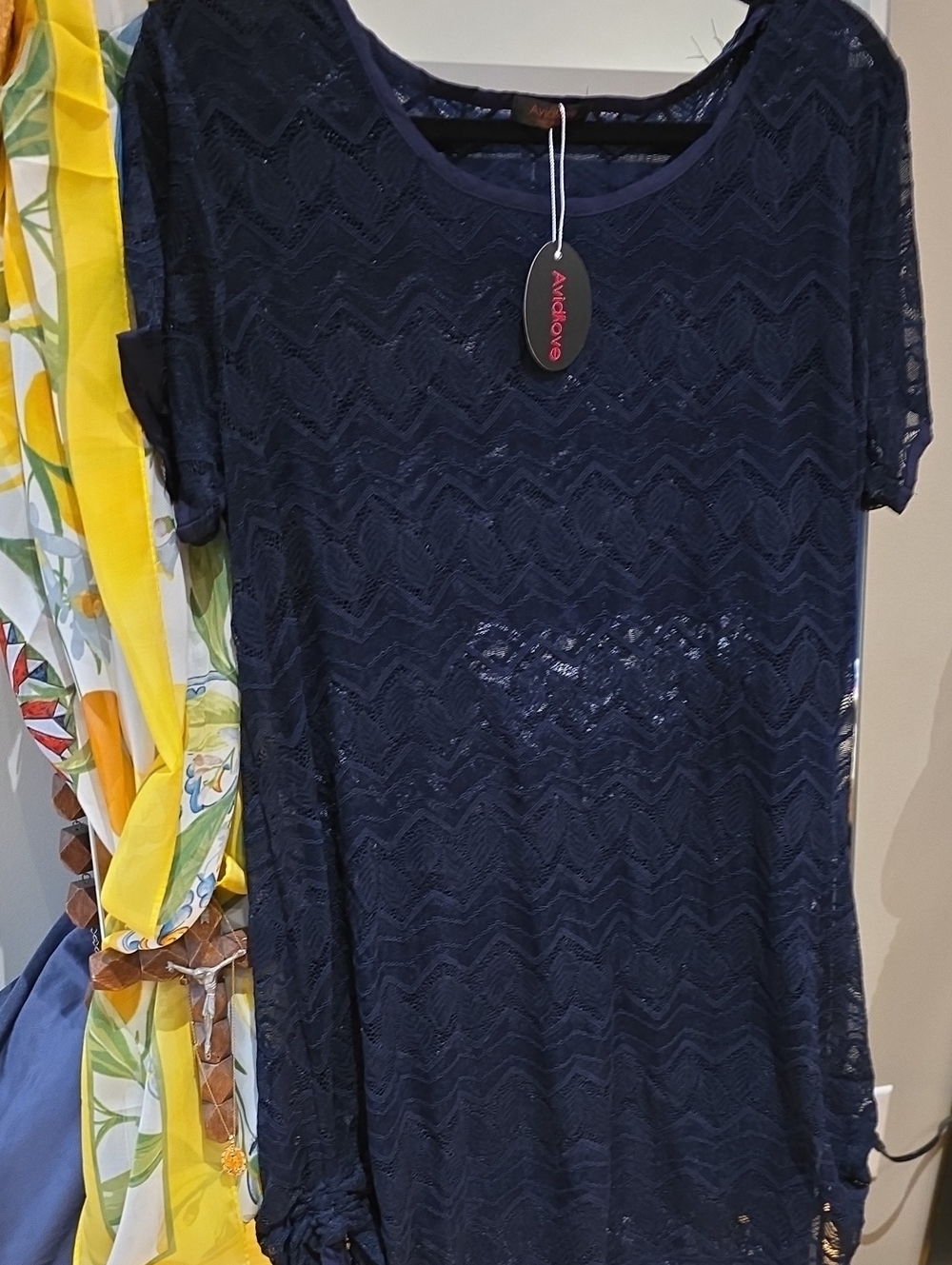 Navy Lace Short Sleeve Tunic Top